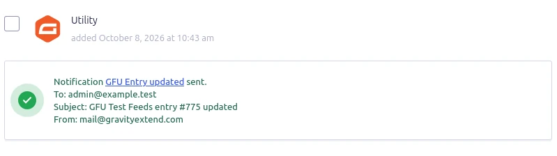 Screenshot: Notification sent note on an entry