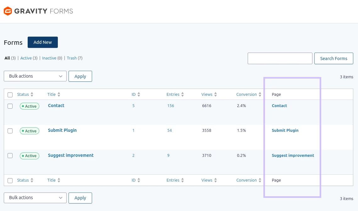 Screenshot: Show Page on Form List