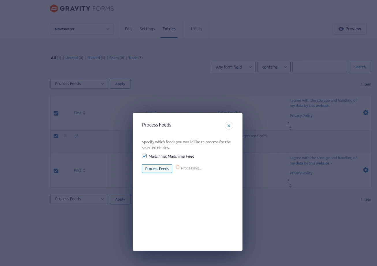 Screenshot: Manually Process Feeds