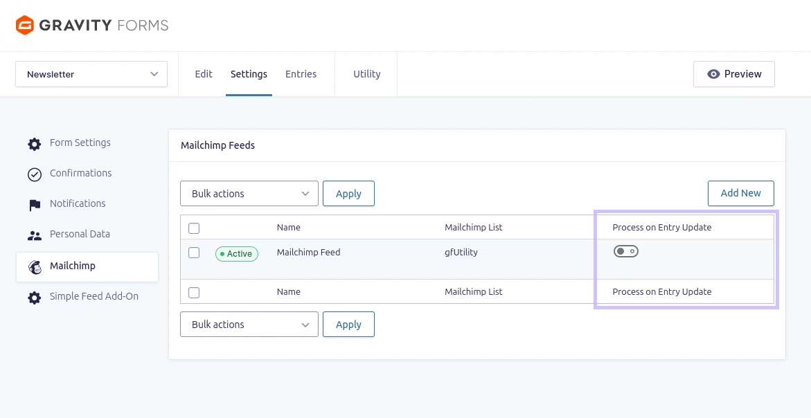Screenshot: Process Feed When Entry Updated