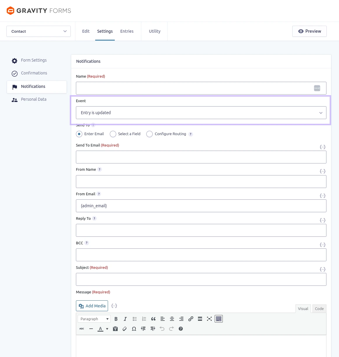 Screenshot: Send Notification on Entry Update